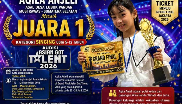 Aqila Anjeli, Bocah Asal Musi Rawas Raih Golden Ticket Asian Got Talent 2026 ke Grand Final Jakarta